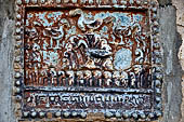 Old Bagan Myanmar. The Mingala Zedi. Well-preserved glazed Jataka plaques. 